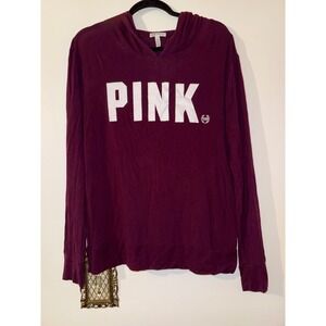 Victoria's Secret PINK Super Soft Hoodie Maroon Burgundy Logo Pullover Medium
